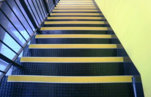 Contrasting Nosing Strips on a Stairway