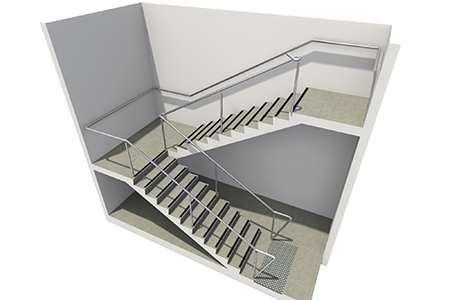 Internal stair handrail with tread offset