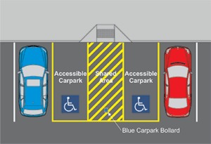 Double bay disabled carpark with blue bollard